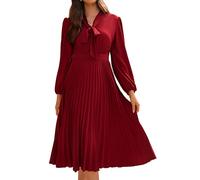 GRACE KARIN Women's Wedding Guest Dress - Bow Tie V-Neck Midi Cocktail Dress - Red Wine - Size 40