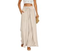 GRACE KARIN Womens Wide Leg Summer Pants Flowy Side Split Palazzo Beach Pants Boho Drawstring High Waisted Trousers Apricot 2XL