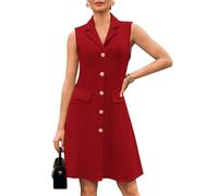 GRACE KARIN Work Dresses for Women UK Formal Elegant Sleeveless Dresses Summer Lapel Collar Office Casual Dresses L Red
