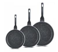GRACE KITCHEN Cookware = 3PC Frying Pan Set - 20cm, 24cm & 28cm - Non Stick Frying Pan for Induction Hob, Deep Frying Pan with Marble Coating, Soft-Touch Handle, Durable Aluminum Body