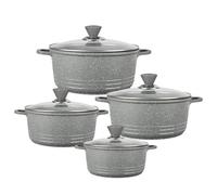 GRACE KITCHEN Cookware - 4Pc Die Cast Aluminium Non Stick Casserole Pots with Lids - Induction Stockpot Set for All Hobs - Tempered Glass Lids with Steam Vent