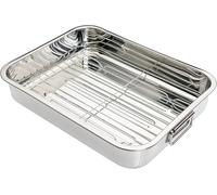 GRACE KITCHEN Cookware - 7L Stainless Steel Roasting Tin with Rack - Roasting Tray with Folding Handles - Oven, Freezer & Dishwasher Safe