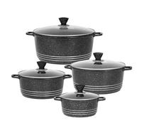GRACE KITCHEN Cookware - Forged Aluminium Stock Pot Set with Non Stick Ceramic Coating 4PC Set Cooking Pots Stackable Design, Tempered Glass LID with Steam Vent