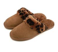 Grace Leopard Print Sheepskin Slippers Eastern Counties Leather Brown 8