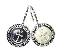 Grace life 12Pcs Nautical Anchor Shower Curtain Hooks Ocean Decor Sailor Sea Directions Antiqued Theme Shower Curtain Hooks Hangers Black & White Mixed