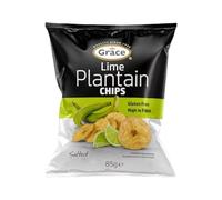 Grace Lime Plantain Chips 85g Pack of 1 Vegan Citrus Salted Bites High in Fibre Gluten Free Banana Crisps Snack with Welari Thank You Card | (1pack) (85g)