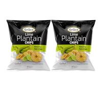 Grace Lime Plantain Chips 85g Pack of 2 Vegan Citrus Salted Bites High in Fibre Gluten Free Banana Crisps Snack with Welari Thank You Card | (2pack) (170g)