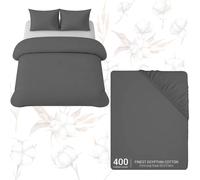 Grace Luxury Double Duvet Cover Set with Matching Fitted Sheet in Charcoal | Size: Single grace Charcoal Single