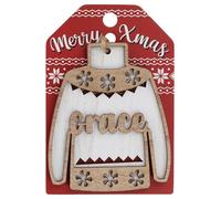 Grace Name Christmas Jumper Wooden Tree Decoration Personalised Bauble Xmas White