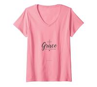 Grace Not Perfection Christian Men Faith Inspirational V-Neck T-Shirt, Women, Pink, M