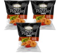 Grace Paprika Plantain Chips 85g Pack of 3 Vegan Salted Bites High in Fibre Gluten Free Banana Crisps Snack with Welari Thank You Card | (3pack) (255g)