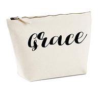 Grace Personalised Make Up Accessory Bag In Natural Colour Black Print Birthdays Weddings Christmas Makeup