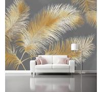 Grace Photo Wallpaper Mural - Palm Leaves Feathers Non-Woven Art Print Murals 150 x 105 cm (W x H), Golden Interior Decor Wallpaper for Bedroom Living Room TV Backdrop Home