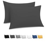 Grace Pillow Cases 2 Pack - Brushed Microfiber Pillowcases - Ultrasoft Hypoallergenic Pillowcases 2 Pack With Envelope Closure - Non Iron Breathable Charcoal Pillow Covers (50 x 75 cm)