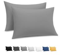 Grace Pillow Cases 2 Pack - Brushed Microfiber Pillowcases - Ultrasoft Hypoallergenic Pillowcases 2 Pack With Envelope Closure - Non Iron Breathable Grey Pillow Covers (50 x 75 cm)