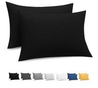 Grace Pillow Cases 2 Pack - Brushed Microfiber Pillowcases - Ultrasoft Hypoallergenic Pillowcases 2 Pack With Envelope Closure - Non Iron Breathable Black Pillow Covers (50 x 75 cm)
