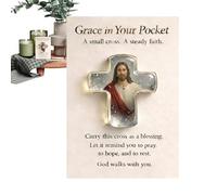 Grace Pocket Keepsake Crucifix Clear Acrylic Cross Smooth Design Christian Prayer Cross Spiritual Faith Token for Women Adult Men, Religious Gift for Quotidi Devotion