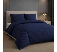 Grace Premium 2 Pack Embossed Stripes Double Duvet Cover Sets in Navy | Size: Super King grace Navy Super King