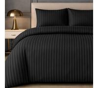 Grace Premium Satin Stripe Duvet Cover Set Soft Breathable Bedding in Black | Size: Double grace Black Double