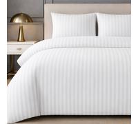 Grace Premium Satin Stripe Duvet Cover Set Soft Breathable Bedding in White | Size: Super King grace White Super King