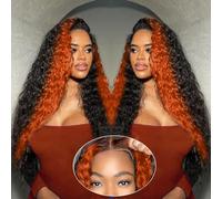 Grace Queen Deep Wave Lace Front Wigs Human Hair Wear and Go Glueless Wigs Human Hair Pre Plucked Pre Cut 9 x 6 Ginger Coloured Deep Curly Wigs for Women HD Lace Front Wig Brazilian Hair 76.2 cm