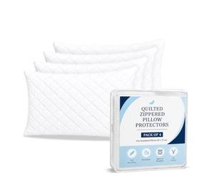 Grace Quilted Pillow Protectors 4 Pack - Premium Microfiber Pillow Protectors With Zip - UltraSoft & Breathable Anti-Allergy Pillow Cover