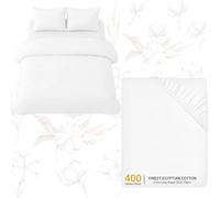 Pamposh 4 Pcs 100% Egyptian Cotton Double Duvet Set With Matching White Double Fitted Sheet 35 cm Extra Deep Pocket - UltraSoft Premium Cotton 400 Thread Count Bedding Set For All Seasons