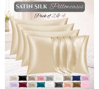Grace Satin Silk Pillow Cases Pack of 4 Super Soft Smooth Pillow Covers in Camel | Size: Standard Pillow Case grace Camel Standard Pillow Case