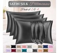 Grace Satin Silk Pillow Cases Pack of 4 Super Soft Smooth Pillow Covers in Charcoal | Size: Standard Pillow Case grace Charcoal Standard Pillow Case