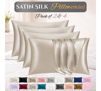 Grace Satin Silk Pillow Cases Pack of 4 Super Soft Smooth Pillow Covers in Taupe | Size: Standard Pillow Case grace Taupe Standard Pillow Case