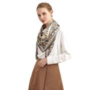 Grace Scarves 100% Silk Scarf, Extra-Large, Beanstalk, Creme With Taupe Trim, 42 x 42 inches