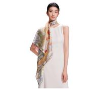 Grace Scarves 100% Silk Scarf, Large, Twill, Berlin Carriage, Green/Tan, Double-sided, Hand Rolled Edges, 35 x 35 inches