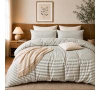 Grace Stripe Double Duvet Set - Premium Microfiber Reversible Double Duvet Cover (200 x 200 cm) 3 PCs - Ultrasoft Hypoallergenic Quilt Cover Set Non Iron Luxury Bedding Sets With Zipper Closure