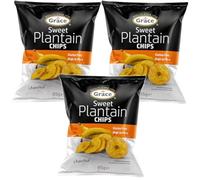 Grace Sweet Plantain Chips 85g Pack of 3 Vegan Salted Bites High in Fibre Gluten Free Banana Crisps Snack with Welari Thank You Card | (3pack) (255g)