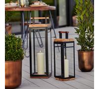 Ivyline Large Black Acacia Wood Tall Lantern Grace