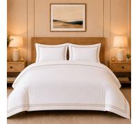 Grace TC800 Duvet Cover Set 100% Cotton Sateen Oxford with Button Closure in Natural White | Size: Double grace Natural White Double