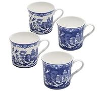 Grace Teaware Blue Willow Bone China Coffee Tea Mugs 10-Ounce (2 Assorted Patterns, Set of 4)