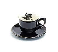 Grace Teaware Halloween Witch Black Fine Porcelain Tea Cup and Saucer with Hand Painted Gold Trim