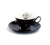 Grace Teaware Witch Crystal Black Gold Tea Cup and Saucer with Gold Trim Halloween Black White and Gold