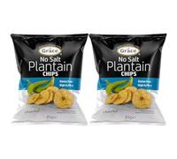 Grace Unsalted Plantain Chips 85g Pack of 2 Vegan Salt FREE Bites High in Fibre Gluten Free Banana Crisps Snack with Welari Thank You Card | (2pack) (170g)