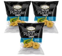Grace Unsalted Plantain Chips 85g Pack of 3 Vegan Salt FREE Bites High in Fibre Gluten Free Banana Crisps Snack with Welari Thank You Card | (3pack) (255g)