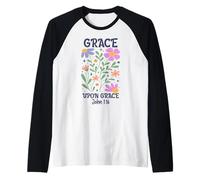 Grace Upon Grace Bible Verse Inspiration Floral God Faith Raglan Baseball Tee