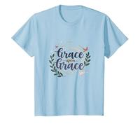 Grace Upon Grace Christian Women Inspirational Faith T-Shirt, Kids, Baby Blue, 3 Years