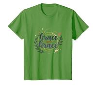 Grace Upon Grace Christian Women Inspirational Faith T-Shirt, Kids, Grass, 8 Years