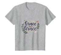 Grace Upon Grace Christian Women Inspirational Faith T-Shirt, Kids, Heather Grey, 3 Years