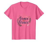 Grace Upon Grace Christian Women Inspirational Faith T-Shirt, Kids, Pink Heather, 8 Years