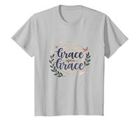 Grace Upon Grace Christian Women Inspirational Faith T-Shirt, Kids, Silver, 10 Years