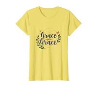 Grace Upon Grace Christian Women Inspirational Faith T-Shirt, Women, Lemon, XXL
