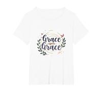 Grace Upon Grace Christian Women Inspirational Faith T-Shirt, Women's Plus, White, 1X
