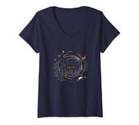 Grace Upon Grace Christian Women Inspirational Faith V-Neck T-Shirt, Women, Navy, XXL